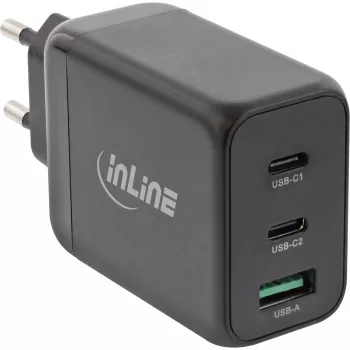 InLine USB PD barošanas bloks, GaN lādētājs, 3-portu, Divi USB-C + USB-A, 65W