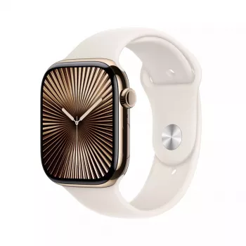 Viedpulkstenis Apple Watch Series 10 GPS + Cellular 46mm Titanija korpuss zelta krāsā Starlight Sport Siksniņa M/L