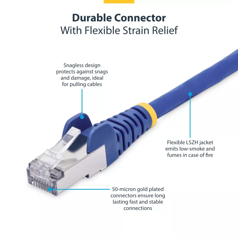 StarTech.com 50cm zils CAT8 Ethernet kabelis, bezāķa RJ45, 25G/40G, 2000MHz, 100W PoE++, S/FTP, 26AWG tīrs varš, LSZH, ekranēts tīkla savienojuma vads ar sprieguma atslogotājiem, individuāli testēts