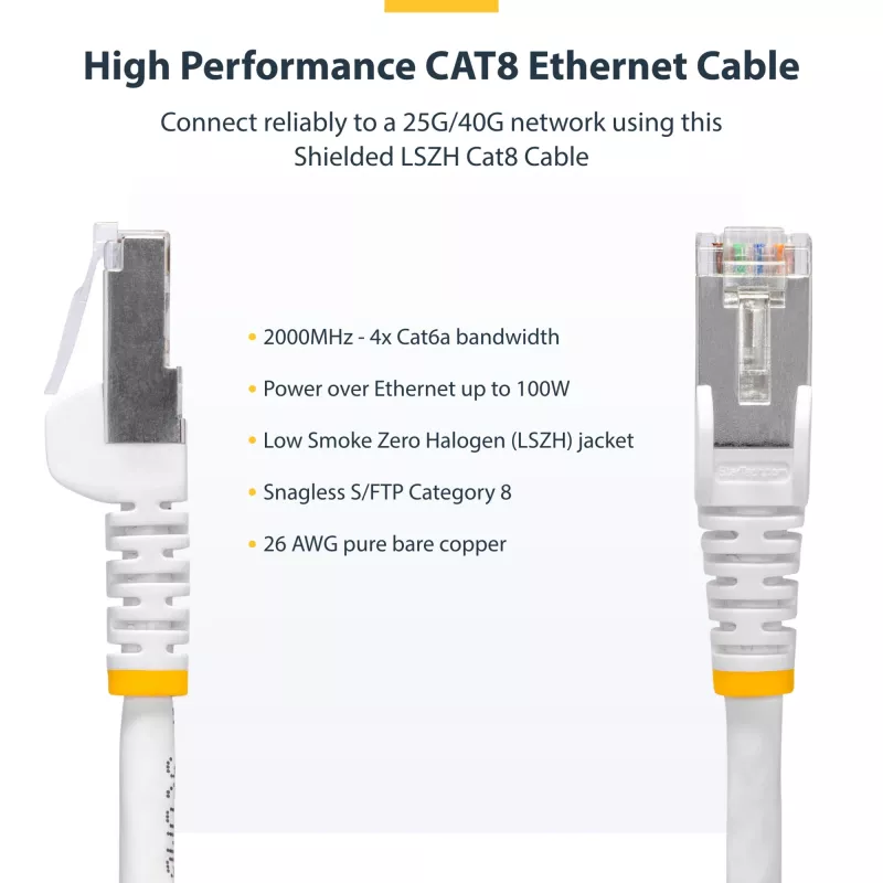 StarTech.com 50cm zils CAT8 Ethernet kabelis, bezāķa RJ45, 25G/40G, 2000MHz, 100W PoE++, S/FTP, 26AWG tīrs varš, LSZH, ekranēts tīkla savienojuma vads ar sprieguma atslogotājiem, individuāli testēts