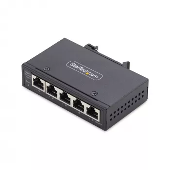StarTech.com 5-Portu Nevaldāms Rūpnieciskais Tīkla Slēdzis, 100/1000 Ethernet, DIN Sliedes/Sienas Montāža, IP30 Gigabitu Slēdzis, -40°C līdz 75°C, 9~60V DC, TAA Atbilstošs