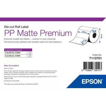 Epson PP matēta etiķešu ruļļa, matēts polipropilēns, 105x152 mm, 185 etiķetes