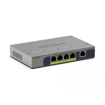 NETGEAR GS105PP Nepārvaldāms Gigabit Ethernet (10/100/1000) PoE+ slēdzis 5 portiem, darbvirsmas/sienas montāžai, pelēks