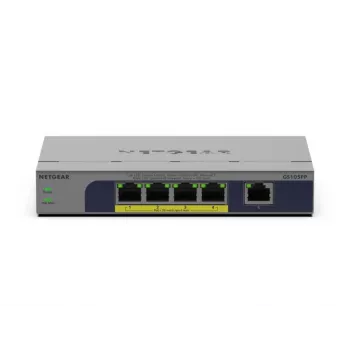 NETGEAR GS105PP Nepārvaldāms Gigabit Ethernet (10/100/1000) PoE+ slēdzis 5 portiem, darbvirsmas/sienas montāžai, pelēks