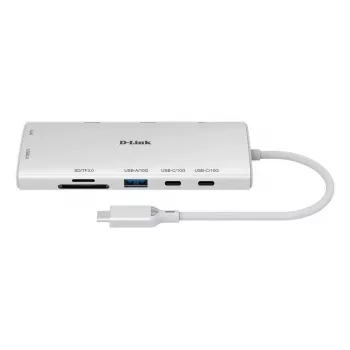 D-Link 10-in-1 USB-C Hubs DUP-A01 — USB 3.2 Gen 1 Type-C savienotājs, Gigabit Ethernet, SD/MicroSD, HDMI līdz 3860x2160@60Hz