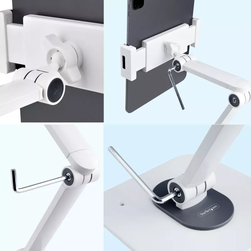 StarTech.com Universāls regulējams galda planšetdatora statīvs, sienas montāžai, ietilpība 1 kg, ergonomisks šarnīrveida planšetdatora turētājs ar pagriešanu/šūpošanu/rotāciju