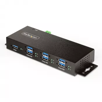 StarTech.com 5G7AINDRM-USB-A-HUB pārvaldāmais USB centrmezgls 7 portiem, USB 3.2 Gen 1 (5 Gbps), metāla korpuss, melns