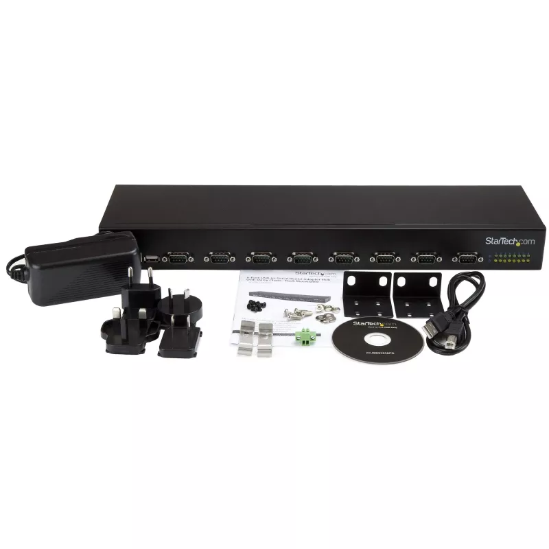 StarTech.com 8-portu USB-serālais adaptera centrmezgls, USB 2.0, seriālais, melns, alumīnijs, 36 W, 100 - 240 V