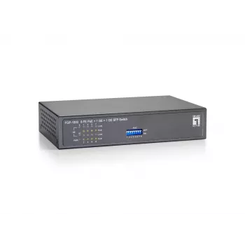 LevelOne 10-Portu Fast Ethernet PoE Slēdzis, 1 x Gigabit RJ45, 1 x Gigabit SFP, 8 PoE izejas, 120W