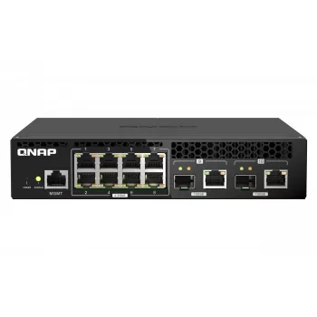 QNAP QSW-M2108R-2C pārvaldāms L2 tīkla slēdzis, 8 x 2,5GbE + 2 x 10GbE SFP+/RJ-45 kombinētie porti, pusplatuma, piemērots statnei