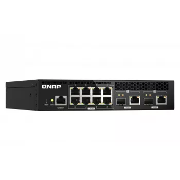 QNAP QSW-M2108R-2C pārvaldāms L2 tīkla slēdzis, 8 x 2,5GbE + 2 x 10GbE SFP+/RJ-45 kombinētie porti, pusplatuma, piemērots statnei
