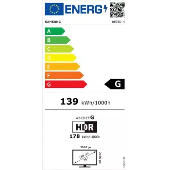 Samsung BE75D-H digitālās zīmju panelis 190,5 cm (75 collas) LED Wi-Fi 4K Ultra HD Melns Tizen 16/7