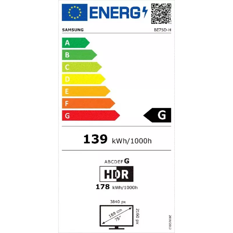 Samsung BE75D-H digitālās zīmju panelis 190,5 cm (75 collas) LED Wi-Fi 4K Ultra HD Melns Tizen 16/7