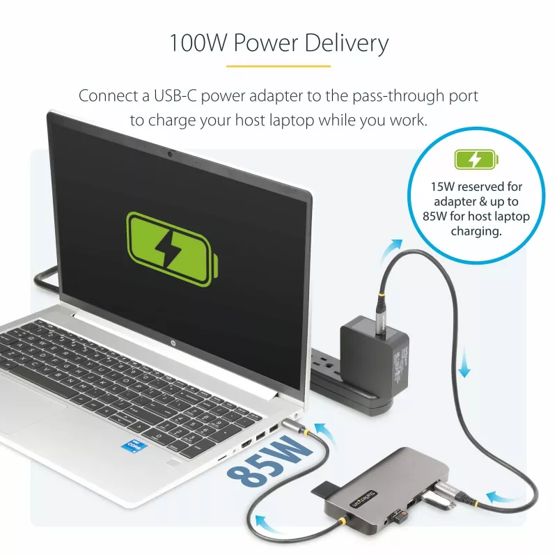 StarTech.com USB-C trīs monitoru daudzportu adapteris, divi 4K 60Hz + 4K 30Hz HDMI un DisplayPort, 4 portu USB centrmezgls, 100W PD caurlaide, GbE, SD/MicroSD karšu lasītāji