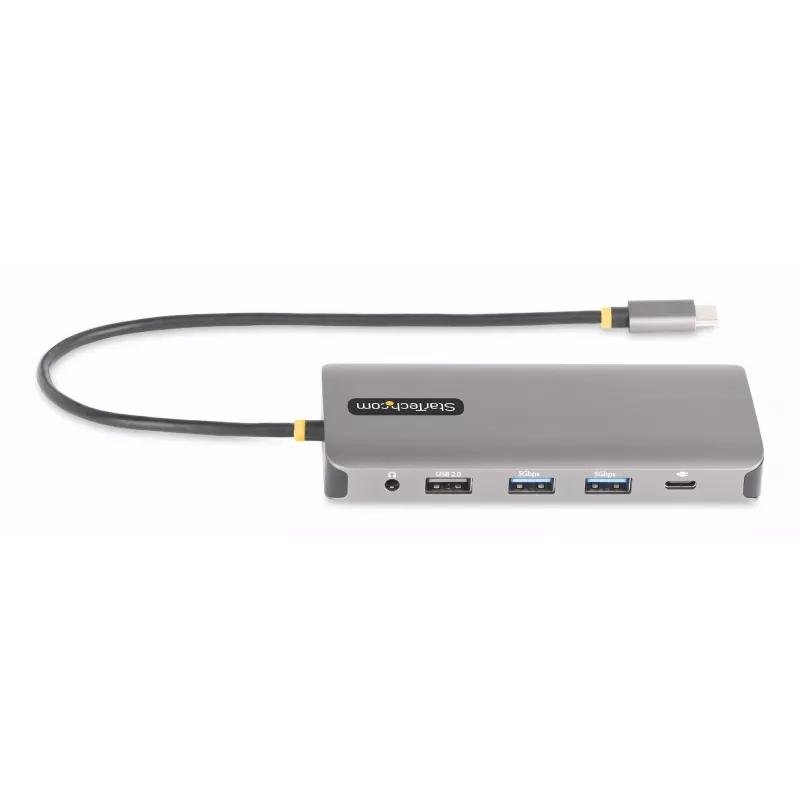 StarTech.com USB-C trīs monitoru daudzportu adapteris, divi 4K 60Hz + 4K 30Hz HDMI un DisplayPort, 4 portu USB centrmezgls, 100W PD caurlaide, GbE, SD/MicroSD karšu lasītāji
