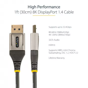 StarTech.com 30 cm DisplayPort 1.4 kabelis - 8K 60Hz HDR10 - Ultra HD 4K 120Hz - DP 1.4 vīriešu/vīriešu