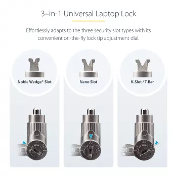 StarTech.com 3-in-1 universāls klēpjdatora slēdzene 2m, ar atslēgām, saderīga ar Noble Wedge®/Nano/K-Slot; pretzagšanas kabelis