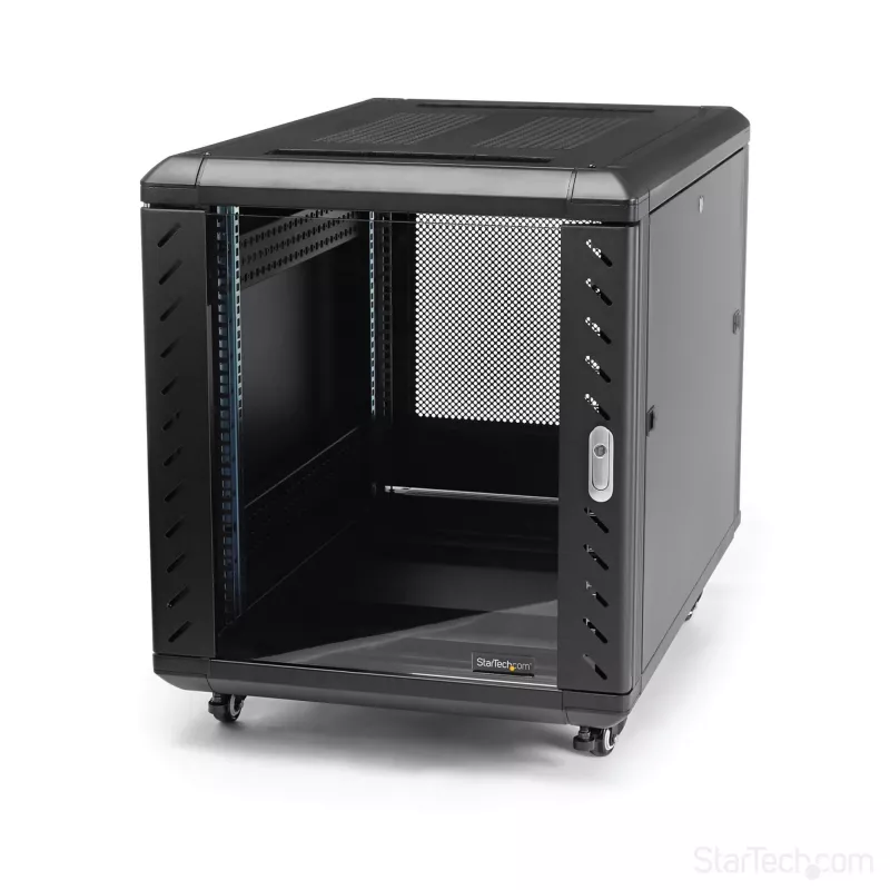 StarTech.com 4-Post 12U Server Rack Cabinet, Lockable 19 inch Data Rack Cabinet for Computer / AV / IT Equipment, Office / Home Network Rack with Casters & Adjustable Mounting Rails