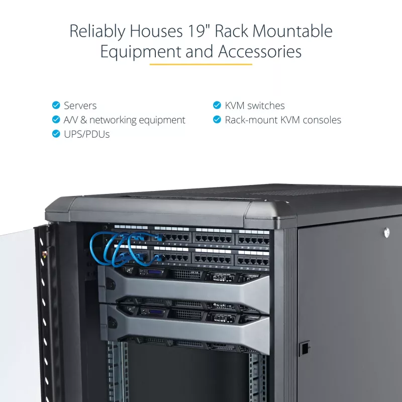 StarTech.com 4-Post 12U Server Rack Cabinet, Lockable 19 inch Data Rack Cabinet for Computer / AV / IT Equipment, Office / Home Network Rack with Casters & Adjustable Mounting Rails