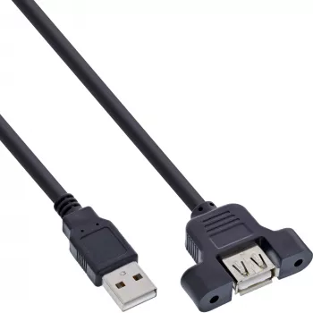 InLine USB 2.0 adaptera kabelis, Type A vīriešu / A sieviešu slotu kronšteinam, 0.6m
