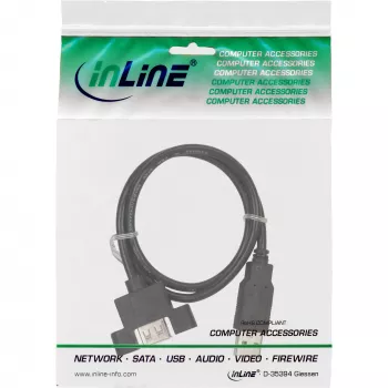 InLine USB 2.0 adaptera kabelis, Type A vīriešu / A sieviešu slotu kronšteinam, 0.6m