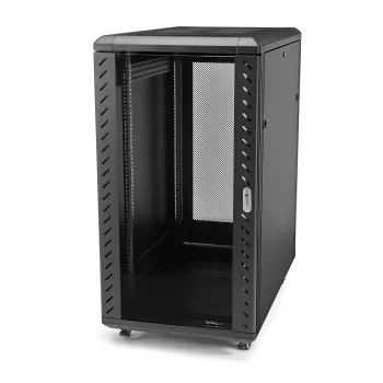 StarTech.com 4-Post 18U Server Rack Cabinet, bloķējams 19 inch datu skapis datoru/AV/IT aprīkojumam, biroja/mājas tīkla skapis ar riteņiem un regulējamām montāžas sliedēm