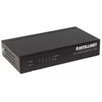 Intellinet 5-Port Gigabit Ethernet PoE+ slēdzis, 4 x PSE porti, IEEE 802.3at/af, 60 W, galddatora