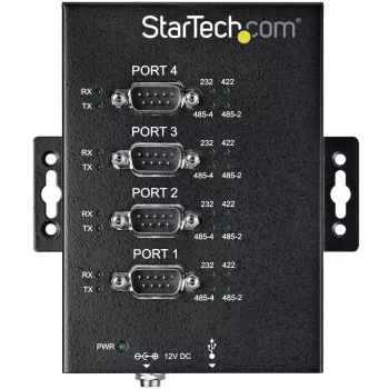 StarTech.com 4 Portu Seriālais Hubs USB uz RS232/RS485/RS422 - Industriālais USB 2.0 uz DB9 Seriālais Pārveidotājs - IP30 - DIN Sliežu Montāža - Metāla Korpusā - 15kV ESD Aizsardzība