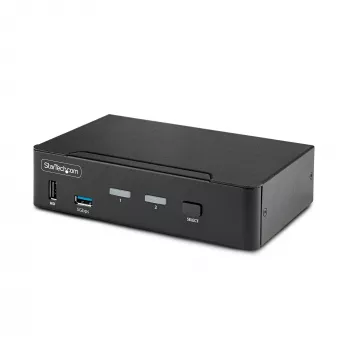 StarTech.com 2-Portu DisplayPort KVM Slēdzis, 8K 60Hz / 4K 144Hz, Viens Ekrāns, DP 1.4, 2x USB 3.0 Porti, 4x USB 2.0 HID Porti, Pogas un Tastatūras Kombināciju Pārslēgšana, TAA Sertificēts - OS Neatkarīgs, Metāla Korpusā