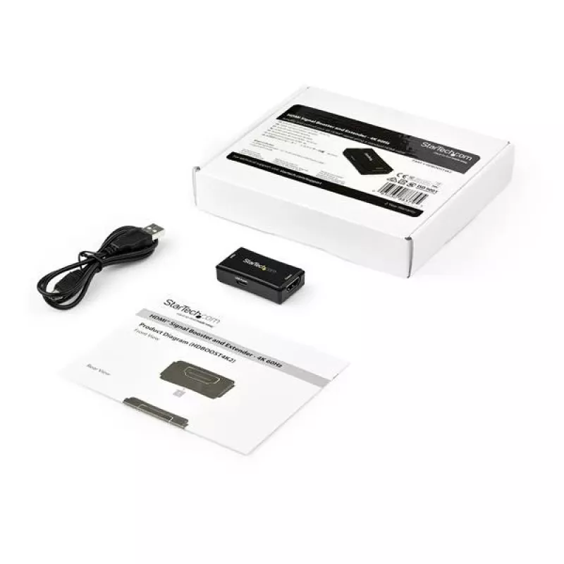 StarTech.com HDBOOST4K2 HDMI signāla pastiprinātājs / atkārtotājs, 4K 60 Hz, līdz 14 m, barojams caur USB, 7.1 audio, YUV 4:4:4