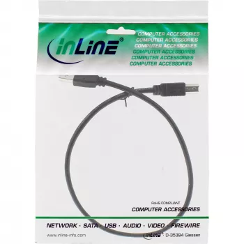 USB 2.0 kabelis A tipa vīrišķais / B tipa vīrišķais melns 0,5 m InLine 34550X