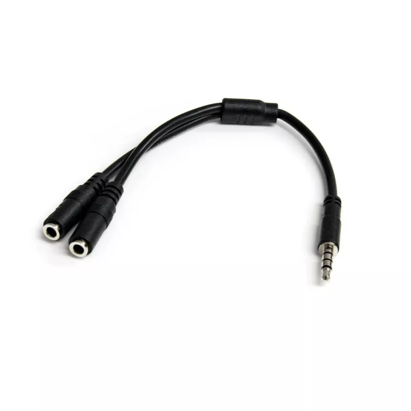 StarTech.com Galvas austiņu adapteris austiņām ar atsevišķām austiņu/mikrofona ligzdām - 3.5mm 4 pozīciju uz 2x 3 pozīciju 3.5mm vīriešu/sieviešu