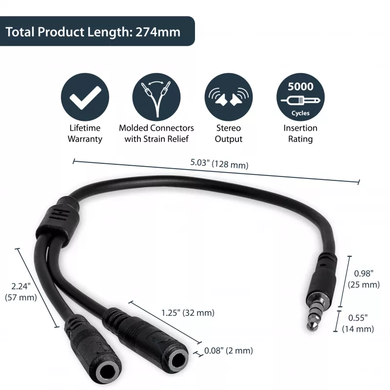 StarTech.com Galvas austiņu adapteris austiņām ar atsevišķām austiņu/mikrofona ligzdām - 3.5mm 4 pozīciju uz 2x 3 pozīciju 3.5mm vīriešu/sieviešu