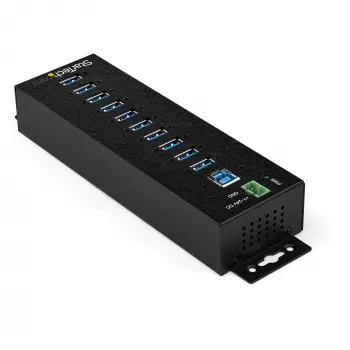 StarTech.com 10-Portu USB 3.0 Hubs ar Barošanas Adapteri - Metāla Industriālais USB-A Hubs ar ESD un 350W Pārsprieguma Aizsardzību - DIN/Siena/Galda Montējams - Ātrgaitas USB 3.2 Gen 1 (5Gbps) Hubs