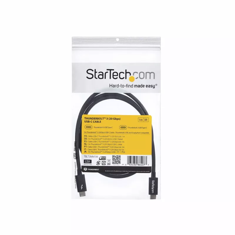 StarTech.com 1m Thunderbolt 3 (20Gbps) USB-C kabelis – saderīgs ar Thunderbolt, USB un DisplayPort