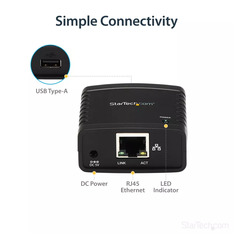 StarTech.com 10/100Mbps Ethernet uz USB 2.0 tīkla LPR drukas serveris