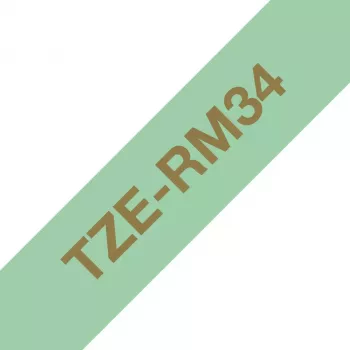 Brother TZE-RM34 lentes kasete – zelta teksts uz zaļa fona, 1,2 cm x 4 m