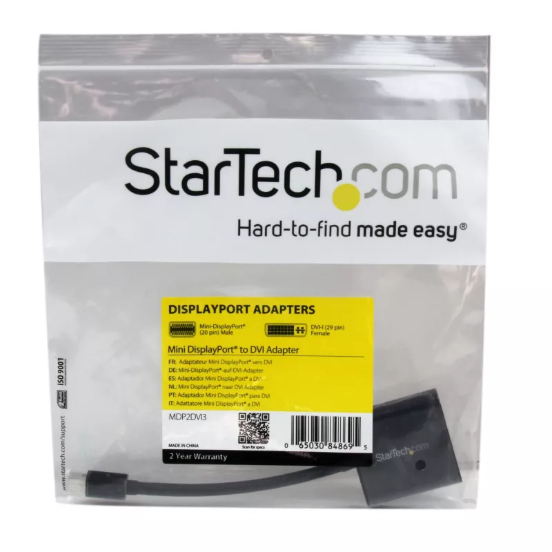 StarTech.com MDP2DVI3 Mini DisplayPort uz DVI pārveidotājs, 1920x1200 (WUXGA), pasīvs, saderīgs ar Thunderbolt, 17 cm, melns