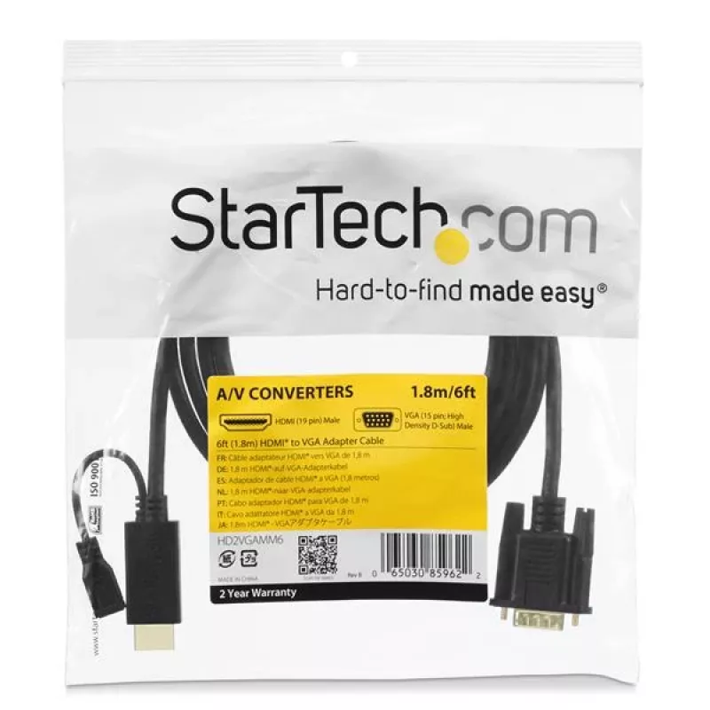 StarTech.com 6 pēdu HDMI uz VGA aktīvais pārveidotāja kabelis - HDMI uz VGA adapteris - 1920x1200 vai 1080p