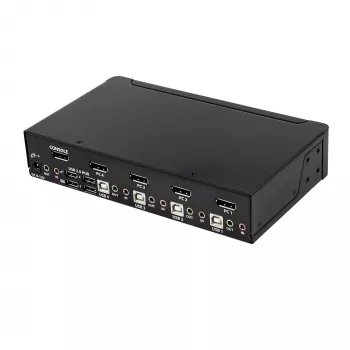 StarTech.com 4 Portu DisplayPort KVM Slēdzis - 4K 60Hz - Viens Ekrāns - Divu Portu UHD DP 1.2 USB KVM Slēdzis ar Integrētu USB 2.0 Centrmezglu un Audio - Dell, HP, Apple, Lenovo - TAA Atbilstošs