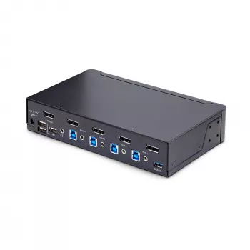 StarTech.com 4-Portu DisplayPort KVM Slēdzis, 8K 60Hz / 4K 144Hz, Viena Displeja, DP 1.4, 2x USB 3.0 Porti, 4x USB 2.0 HID Porti, Pogas un Karstie Taustiņi, TAA Atbilstošs - OS Neatkarīgs, Metāla Korpuss