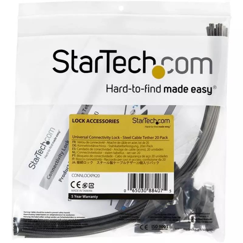 StarTech.com 20 gab. drošības troses adapteriem un dongļiem - universāla adaptera trosīte - regulējama garuma pretzādzības trosīšu komplekts - tērauds