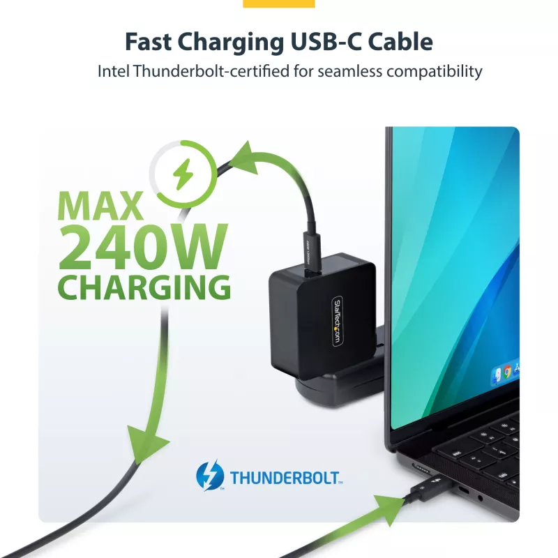 StarTech.com Thunderbolt 5 kabelis, 80cm, 80Gbps/līdz 120Gbps, 240W PD, 8K 60Hz, sertificēts, saderīgs ar Thunderbolt 4/USB4/USB-C