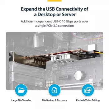 StarTech.com 4-Port USB Type-C PCIe karte, USB 3.2 10Gbps, USB-C PCI Express paplašināšanas karte, 4 neatkarīgi USB kontrolleri, Windows/Linux/macOS, TAA atbilstoša