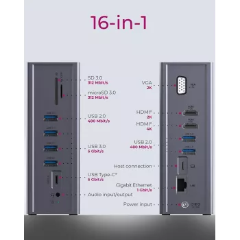 ICY BOX IB-DK2262AC Vadu USB 3.2 Gen 1 (3.1 Gen 1) Type-C dokstacija, antracīta