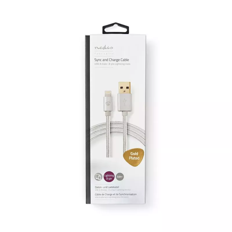 Nedis CCTB39300AL30 USB A–Lightning kabelis 3 m alumīnija