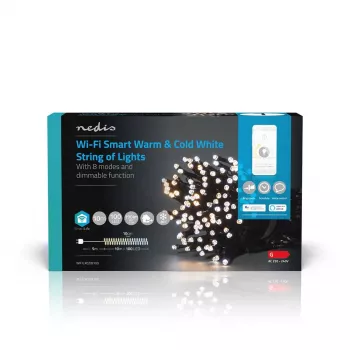 Dekoratīvā gaismu virtene Nedis WIFILX02W100 — 100 LED, 3.21 W, 10 m, IP65, balta