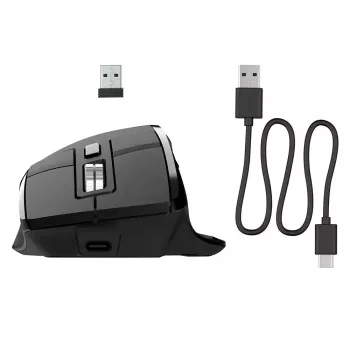 JLab Audio Epic Office bezvadu pele labajai rokai — Bluetooth + USB Type-A, optiskā 2400 DPI, 9 pogas, ritenītis, melna