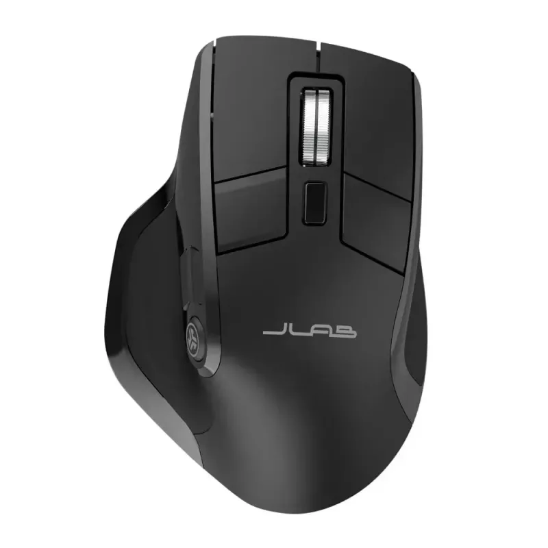 JLab Audio Epic Office bezvadu pele labajai rokai — Bluetooth + USB Type-A, optiskā 2400 DPI, 9 pogas, ritenītis, melna