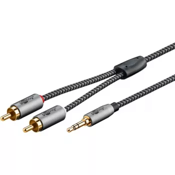 Audio kabelis WENTRONIC Goobay 65288 — 3,5 mm ligzda uz 2×RCA, 2 m, varš, zeltīti kontakti, magnētiskais ekranējums